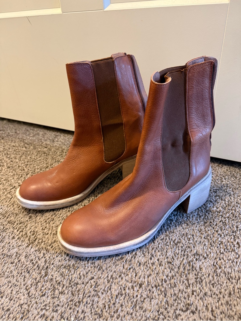Free People Chestnut Brown Leather Chelsea Heeled Boots